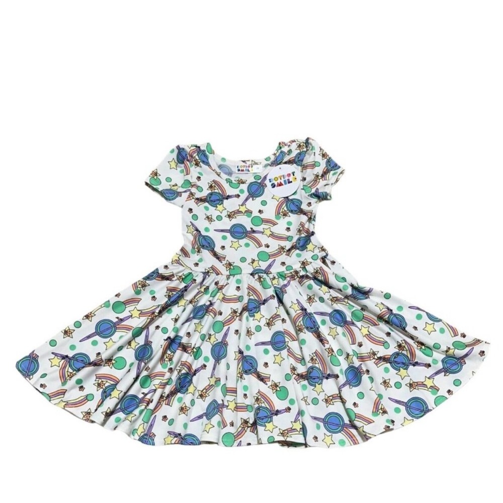 Dot Dot Smile NWT Toddler Girl’s Size 2T Planets & Stars Cap Sleeve Twirl Dress